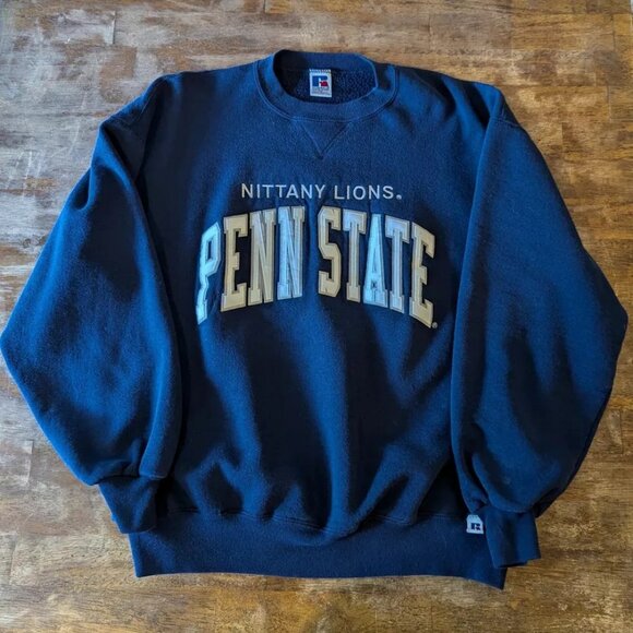 Vintage PENN STATE Nittany Lions Sweatshirt Crewneck Embroidered Russell M Blue - Picture 1 of 3
